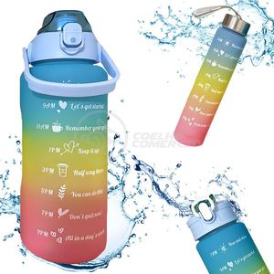Garrafas De água Motivacionais 3 Em 1 Squeeze 2l Azul Tie Dye + Adesivos 2d E 3d Inclusos