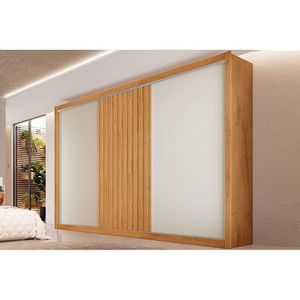 Guarda Roupa Casal Vitória C-6 Gavetas E 3 Portas De Correr Ripada Peroba-off White-peroba - Europa