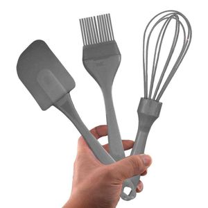 Kit 3 Peças Confeiteiro Com Fue, Pincel E Espátula Em Silicone Cinza