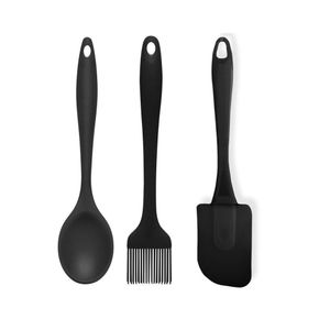 Kit 3 Peças Confeiteiro Com Espátula, Pincel E Colher Preto
