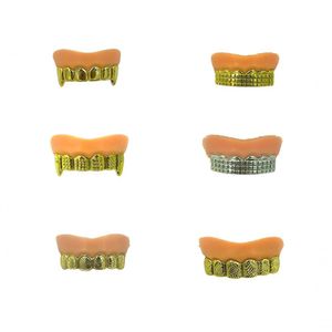 Kit 6 Dentaduras Dentes Grillz Metalico Rapper Gangster