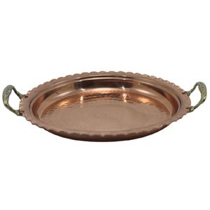 Bandeja Redonda Cobre Puro Com Alças Em Liga De Bronze 33cm