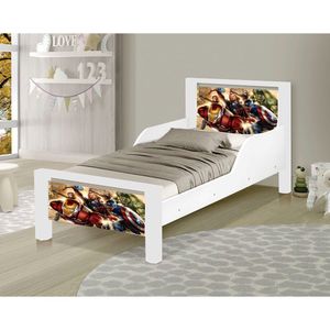 Mini Cama Infantil Heróis Adesivada Com Colchão Branco
