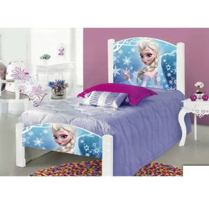 Cama Solteiro Infantil Frozen Adesivada Com Colchão Branco