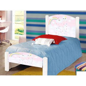 Cama Solteiro Infantil Nuvenzinha Rosa+Colchão Branco
