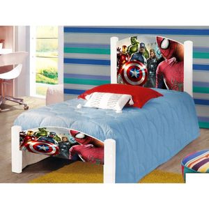 Cama Solteiro Infantil Heróis Adesivada Com Colchão Branco