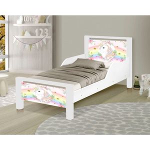 Mini Cama Infantil Unicórnio Adesivada Com Colchão Branco