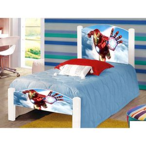 Cama Infantil Solteiro Adesivada Homem De Ferro Branco