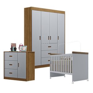 Jogo De Quarto Infantil Livia Com Berço Mini Cama Cômoda E Roupeiro Canaã