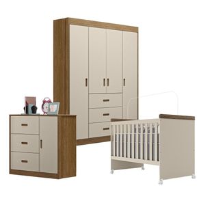 Jogo De Quarto Infantil Livia Com Berço Mini Cama Cômoda E Roupeiro Canaã