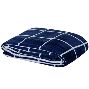 Cobertor Brooklyn Solteiro Mantinha Flannel Quadriculado - Azul Marinho