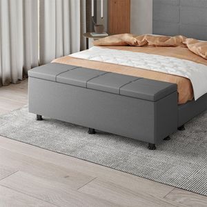 Baú Sapateira Estofada Casal Queen Size 160 Cm Marte Corino Skybox Cor Cinza