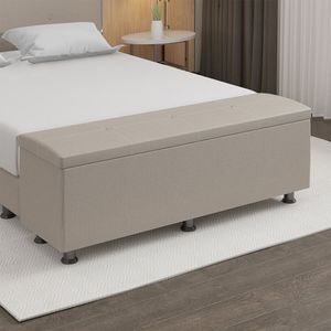 Baú Sapateira Estofada Casal 140 Cm Terra Linho Skybox Cor Bege