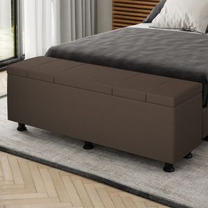 Baú Sapateira Estofada Casal King Size 195 Cm Venus Corino Skybox Cor Marrom