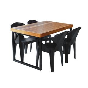 Conjunto Mesa Industrial Bernardo 1,50 Ferragem Preta Com 4 Cadeiras New Alegra Preta Preto