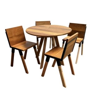 Conjunto De Mesa Eiffel Industrial 90 Cm Com 4 Cadeiras Detroit Madeira Maciça Natural E Ferro Preto Marrom