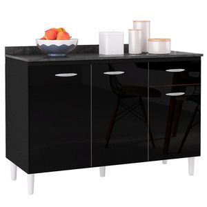 Balcao Com Tampo 120 Cm 3 Portas Preto Poqq Preto