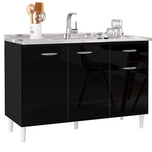 Balcao Pia 120cm 3 Portas 434 Preto Poqq Preto