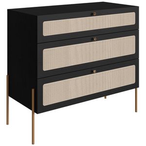Comoda 3 Gv Corrediças Telescopicas Palhinha 28934 Linha Oslo Nero Artesano Nero