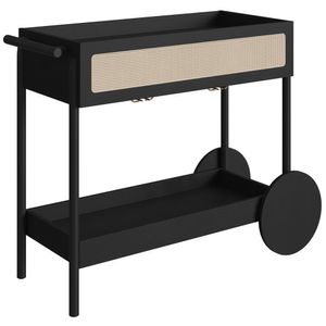 Carrinho Bar Porta Taças 112 Cm Pes Madeira Oslo 27964 Nero Artesano Nero