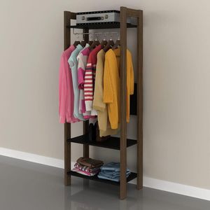 Armário Closet Com Prateleira Preto-nogal