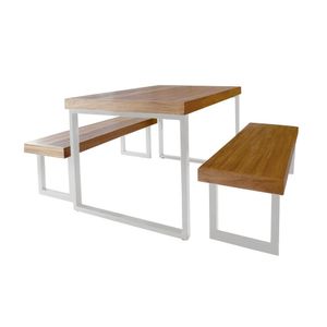 Conjunto Mesa Industrial Bernardo 2,20m Ferragem Branca Com 2 Bancos Industrial Bernardo Branco