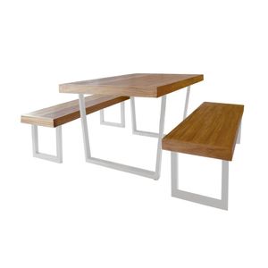 Conjunto Mesa Industrial Lanna 2,00m Ferragem Branca Com 2 Banco Industrial Lanna Branco