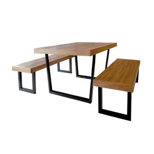 Conjunto Mesa Industrial Lanna 2,20m Ferragem Preta Com 2 Banco Industrial Lanna Preto