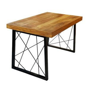 Mesa Eiffel Paris Estilo Industrial Madeira Maciça E Ferro 1,80m X 0,90m Marrom