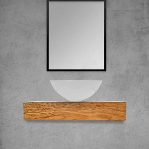 Kit Bancada Madeira Maciça Banheiro Lavabo Com Cuba Branca Estilo Industrial 1,0 M X 40 Cm Marrom