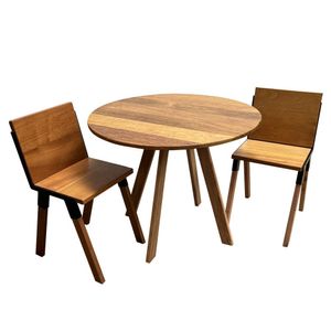 Kit De Mesa Eiffel Industrial 90 Cm Com 2 Cadeiras Detroit Madeira Maciça Natural E Ferro Preto Marrom