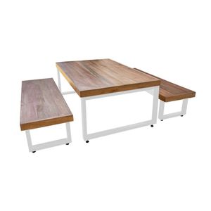 Mesa Industrial Infantil Bernardo 120x70cm Ferragem Branca Com 2 Bancos Industriais Preto