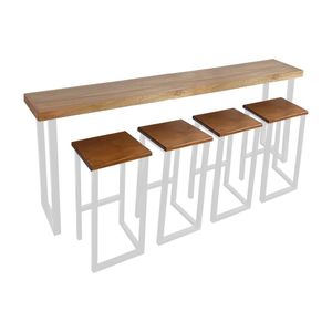 Conjunto Industrial 220cm Aparador Com 4 Banquetas Bistrôs Premium Base Ferro Branco Branco