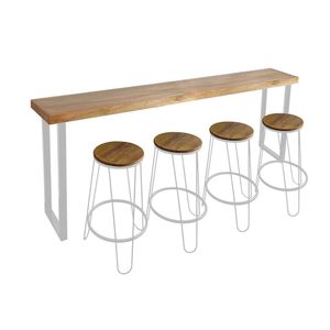 Conjunto Guatemala Mesa 220cm Aparador Com 4 Banquetas Industriais Base Em Ferro Branco Branco