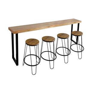 Conjunto Industrial 220cm Guatemala Aparador Com 4 Banquetas Industriais Base Ferro Preto Preto