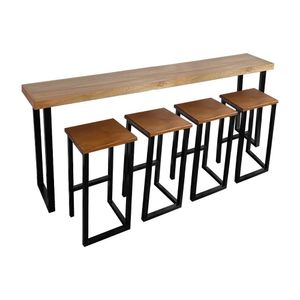 Conjunto Industrial 200cm Aparador Com 4 Banquetas Bistrôs Premium Base Ferro Preto Preto