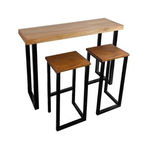 Conjunto Industrial 120cm Aparador Com 2 Banquetas Bistrôs Premium Base Ferro Preto Preto