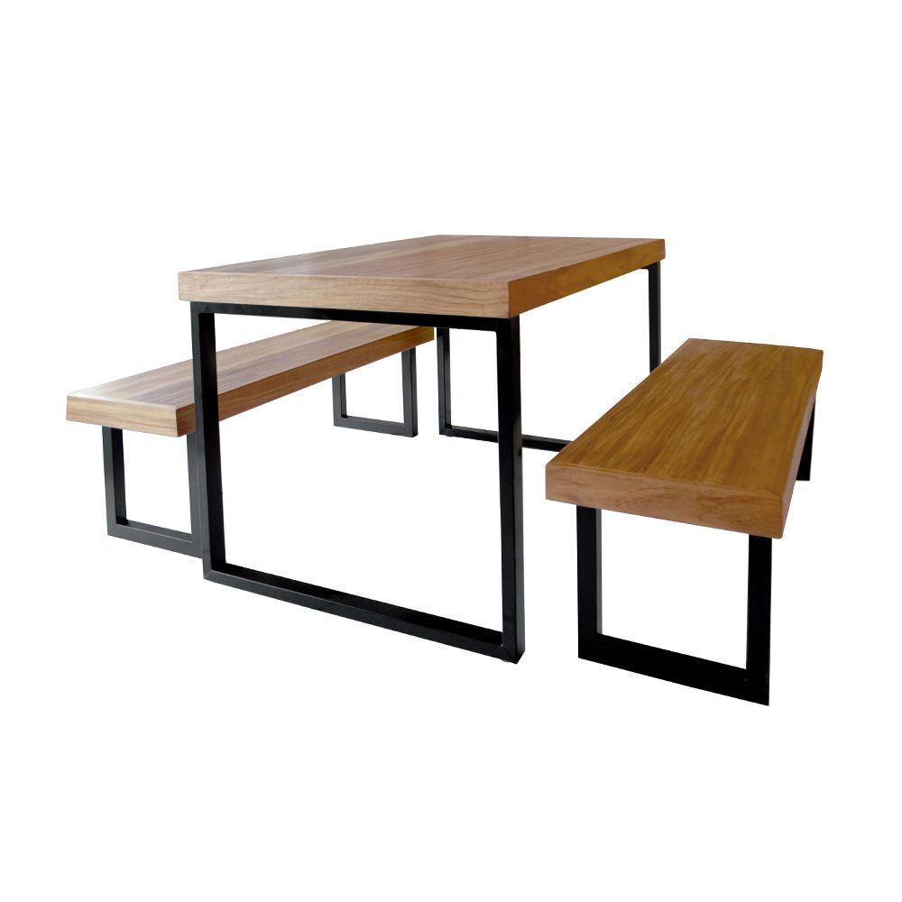 Conjunto Mesa Industrial Bernardo 1,30m Ferragem Preta Com 2 Bancos Industrial Bernardo Preto