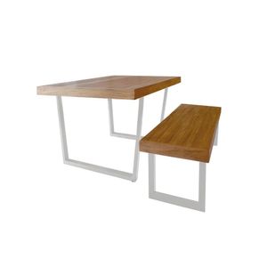 Conjunto Mesa Industrial Lanna 2,50m Ferragem Branca Com Banco Industrial Lanna Branco