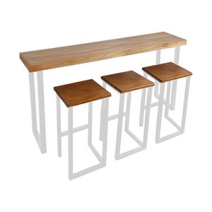Conjunto Bistrô Premium Mesa De Apoio 150cm Com 3 Banquetas Industriais Base Em Ferro Branco Branco