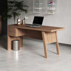 Mesa Para Escritório Com 2 Gavetas Amêndoa