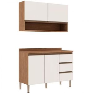Cozinha Compacta Genialflex Girassol Com 4 Portas, 3 Gavetas E 3 Prateleiras - 120cm De Largura ébano Com Off White