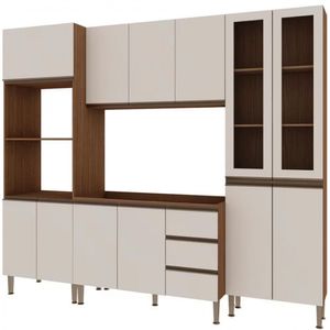 Cozinha Compacta Genialflex Bambu Com 12 Portas, 3 Gavetas E 7 Prateleiras - 260cm De Largura ébano Com Off White