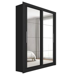 Guarda Roupa Solteiro 2 Portas Com Espelho 2 Gavetas Preto