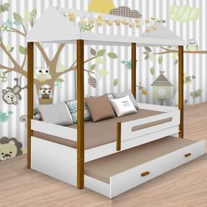 Cama Casa Sara Branco-mel Com Auxiliar E Led