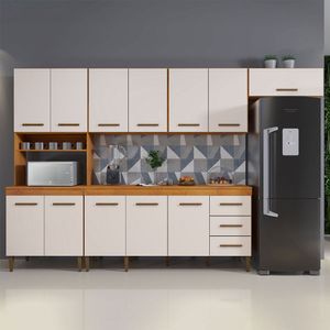 Cozinha Completa 12 Portas 3 Gavetas Atenas Naturalle Com Off White