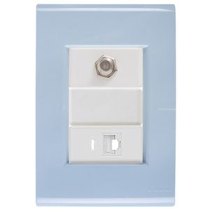 Cj Tomadas Rj45 Ethernet + Tv Coaxial Liz Azul Jeans Tramontina Completo Pronto Tramontina