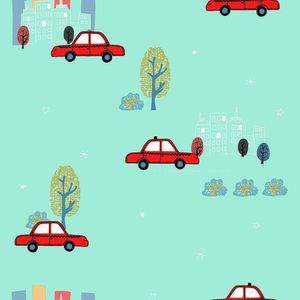 Papel De Parede Infantil De Carros, Vermelho Com Azul Claro
