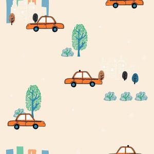 Papel De Parede Infantil De Carros, Amarelo Com Rosa Claro