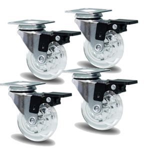 4 Rodizio Gel Cristal 50mm Placa E Freio Glpf.210.pvc
